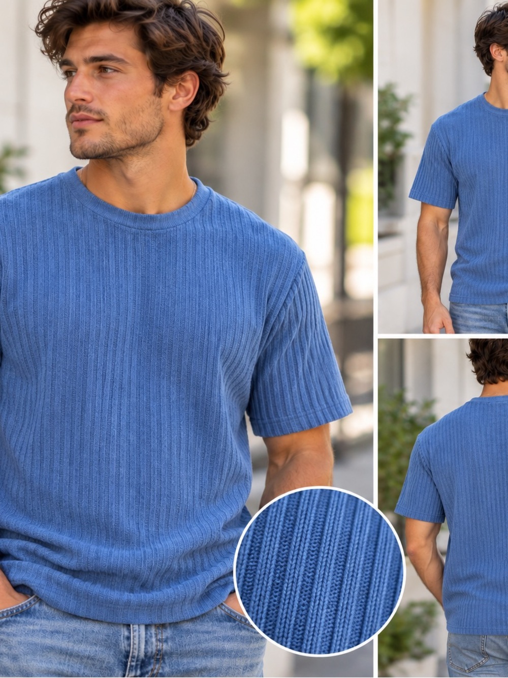 Claiborne Men’s XL Blue Short Sleeve Knit Sweater Shirt Ribbed Sleeves Retro